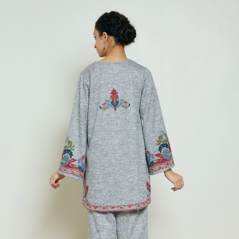 Kashmira Woollen Kurta - Snow Grey