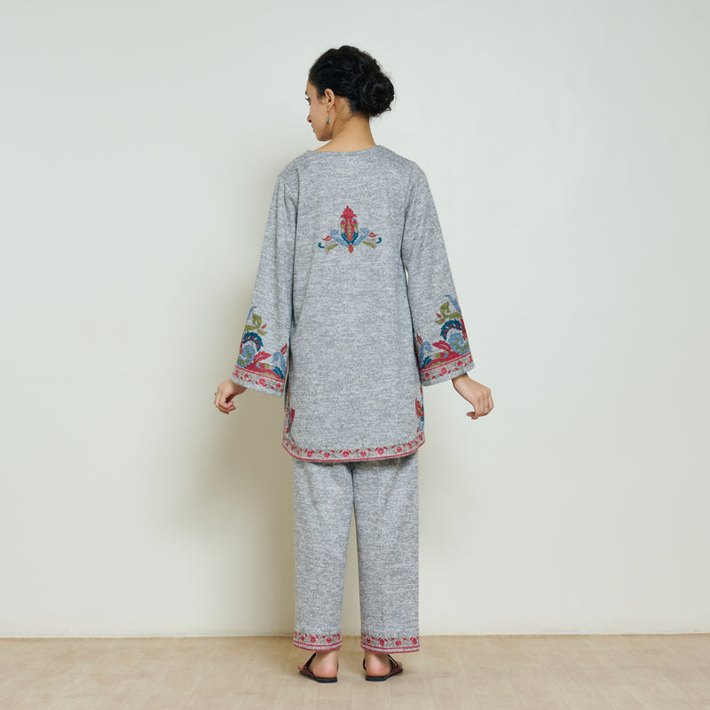 Kashmira Woollen Coord Set - Snow Grey