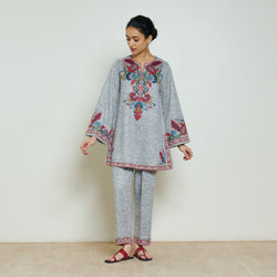 Kashmira Woollen Coord Set - Snow Grey