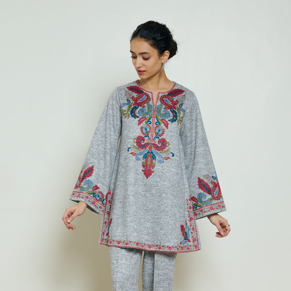 Kashmira Woollen Kurta - Snow Grey