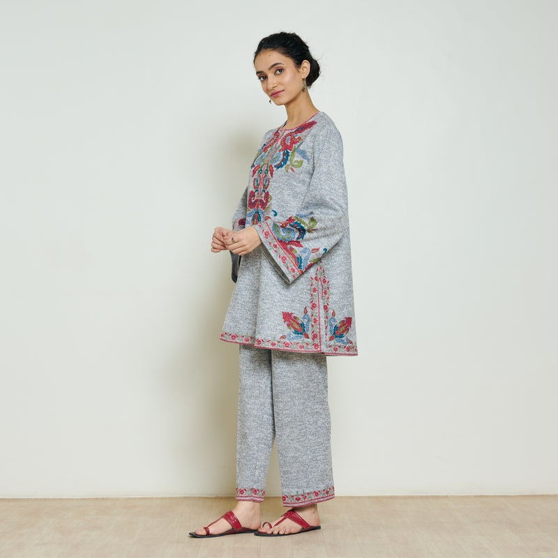 Kashmira Woollen Coord Set - Snow Grey