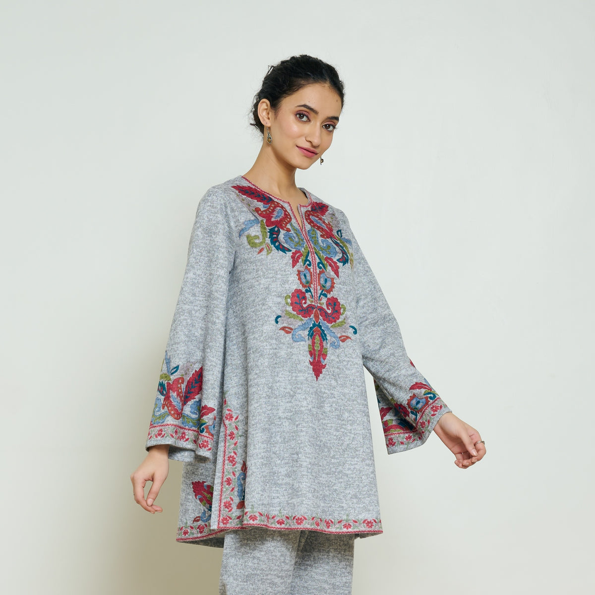 Kashmira Woollen Kurta - Snow Grey