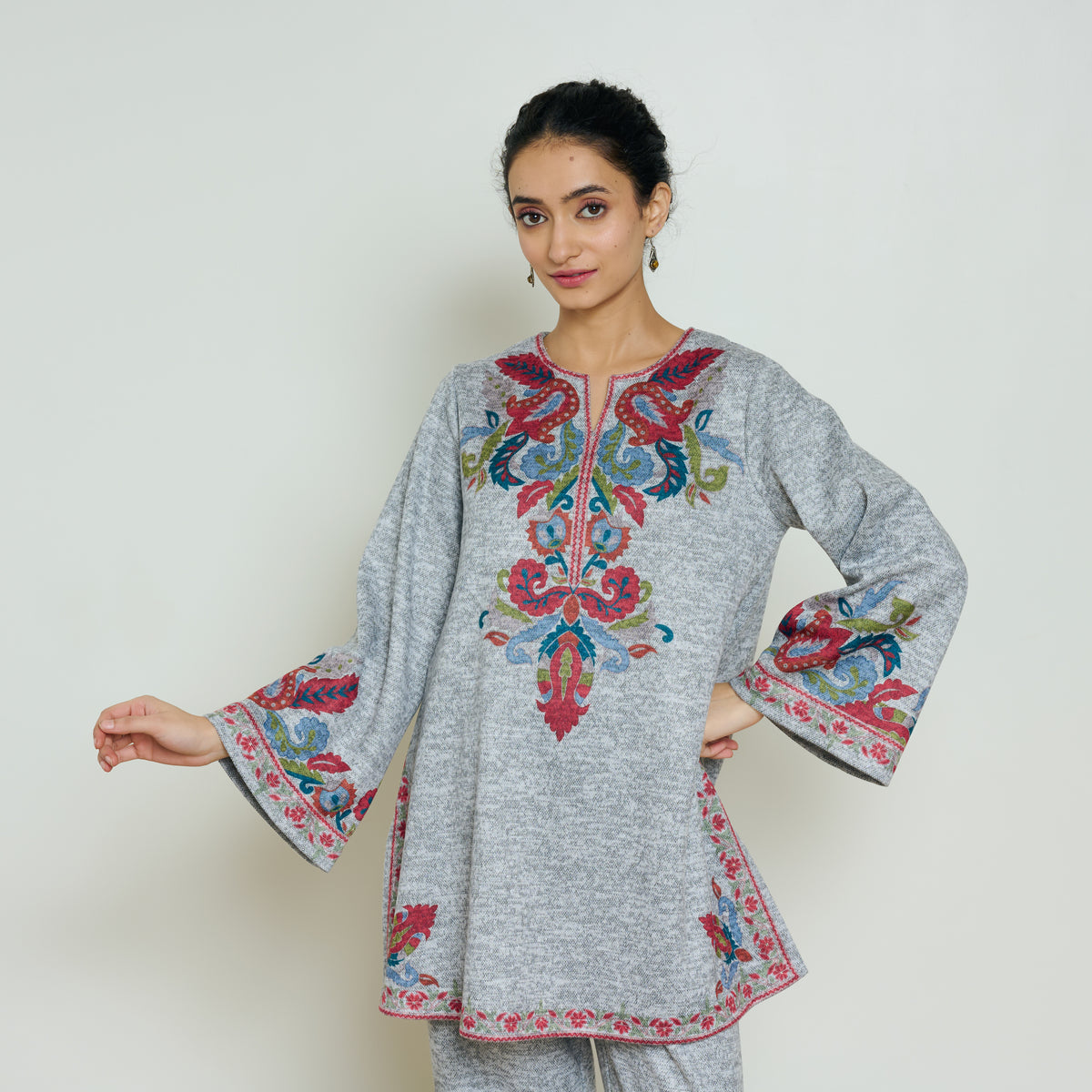 Kashmira Woollen Kurta - Snow Grey
