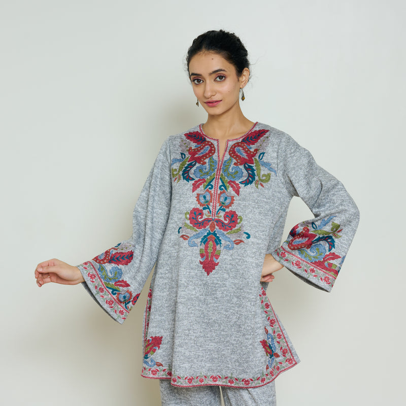 Kashmira Woollen Kurta - Snow Grey