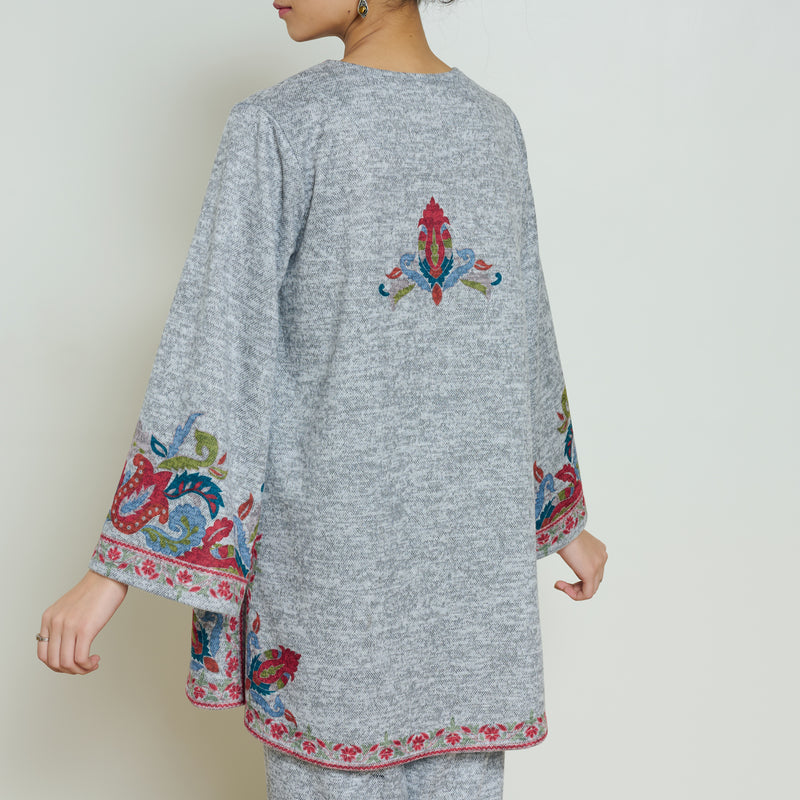 Kashmira Woollen Kurta - Snow Grey