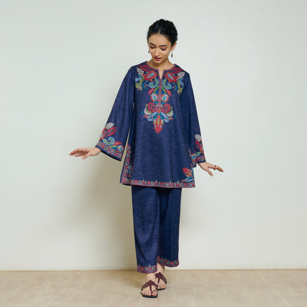 Kashmira Woollen Coord Set - Navy Blue