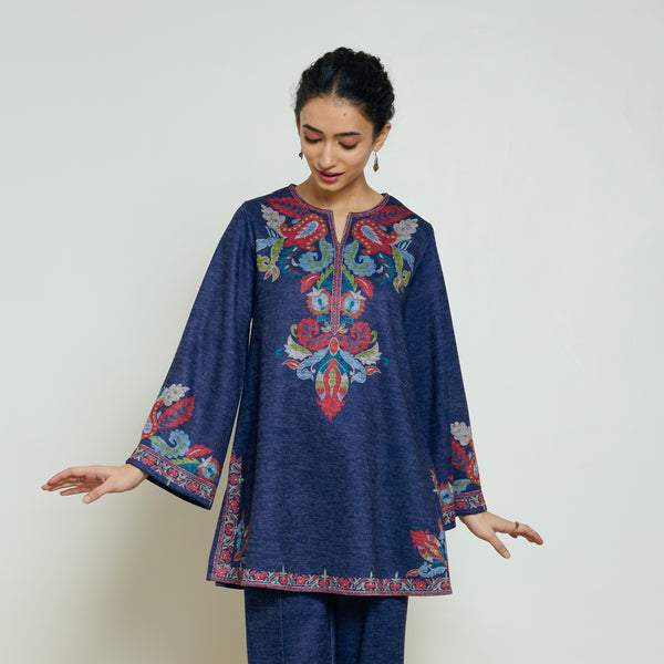 Kashmira Woollen Kurta - Navy Blue