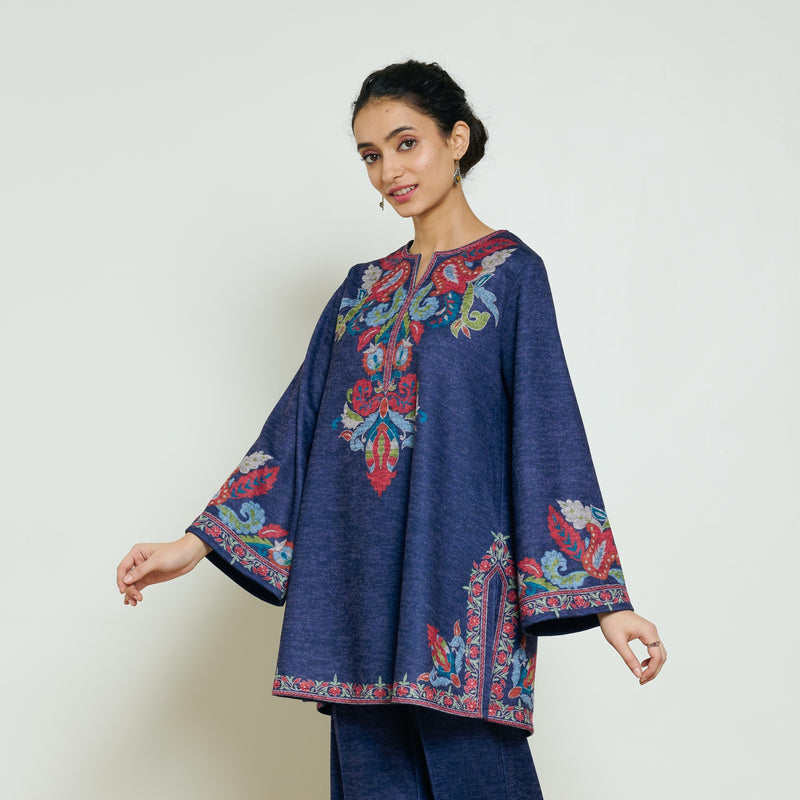 Kashmira Woollen Kurta - Navy Blue