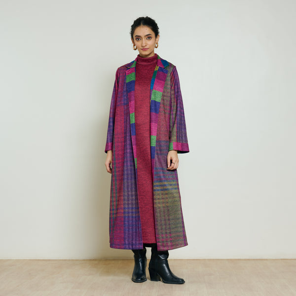 Bold Patch Woollen Overcoat - Multicolour