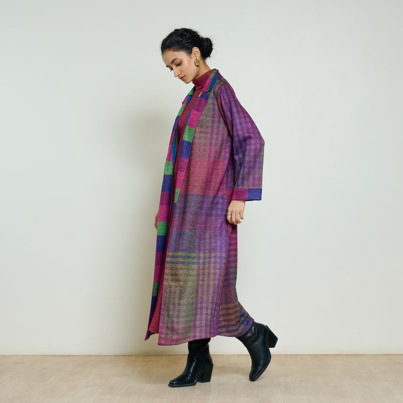 Bold Patch Woollen Overcoat - Multicolour