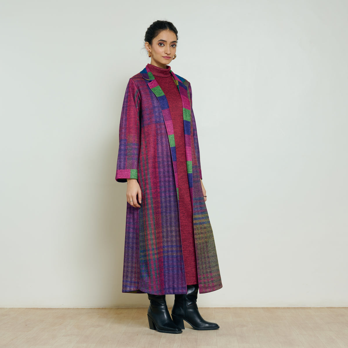 Bold Patch Woollen Overcoat - Multicolour