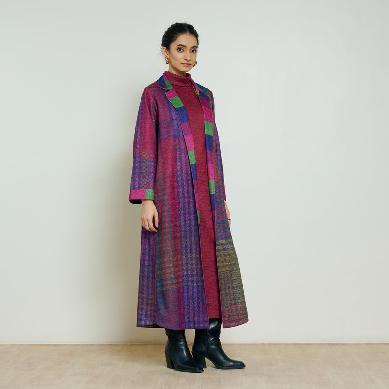 Bold Patch Woollen Overcoat - Multicolour