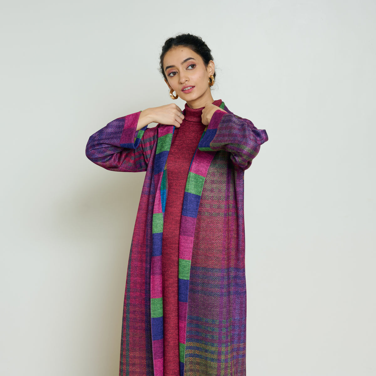 Bold Patch Woollen Overcoat - Multicolour