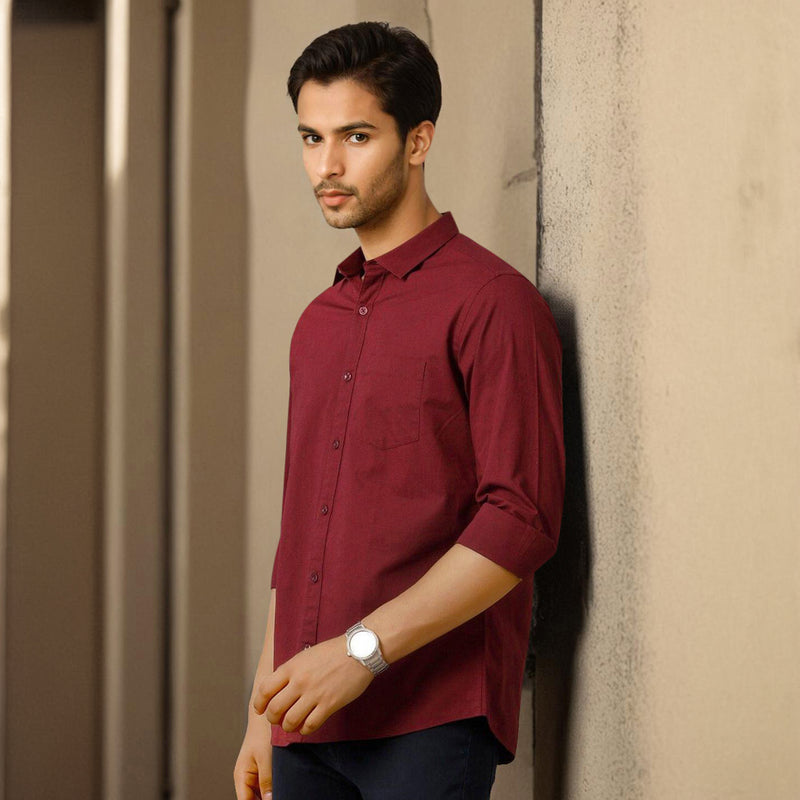 Buy Maroon Solid Linen Cotton Shirt for Men Rustorange