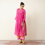 Love Bug Embroidered Festive Chanderi Set - Poppy Pink