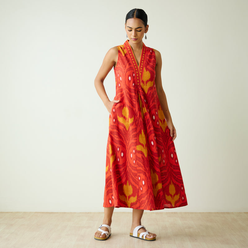 Amara Slub Cotton Sleeveless Dress - Red