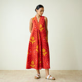 Amara Slub Cotton Sleeveless Dress - Red