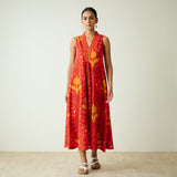 Amara Slub Cotton Sleeveless Dress - Red