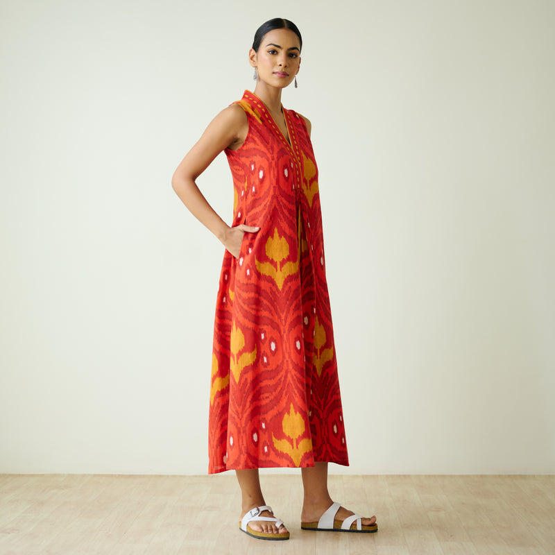 Amara Slub Cotton Sleeveless Dress - Red