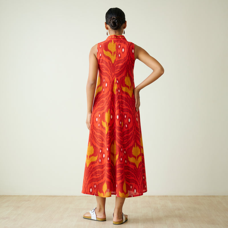 Amara Slub Cotton Sleeveless Dress - Red