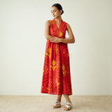 Amara Slub Cotton Sleeveless Dress - Red