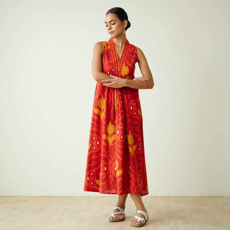 Amara Slub Cotton Sleeveless Dress - Red
