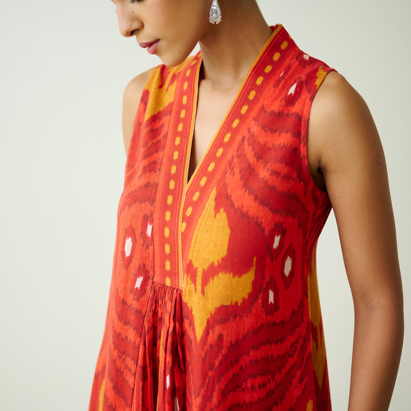 Amara Slub Cotton Sleeveless Dress - Red