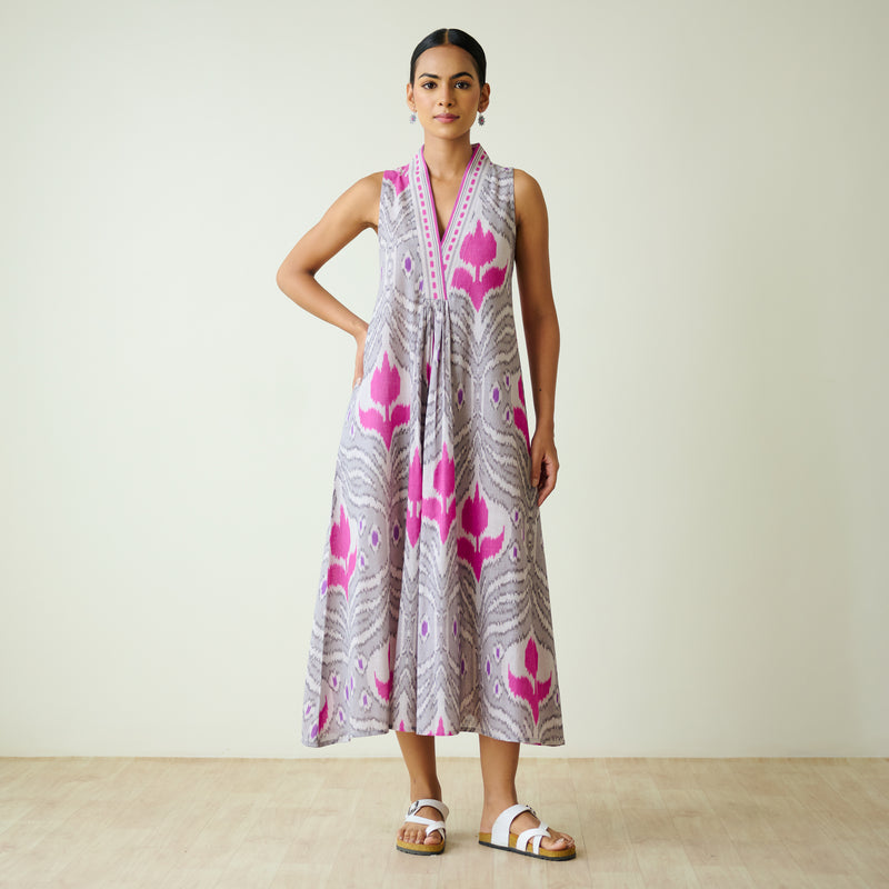 Amara Slub Cotton Sleeveless Dress - Grey