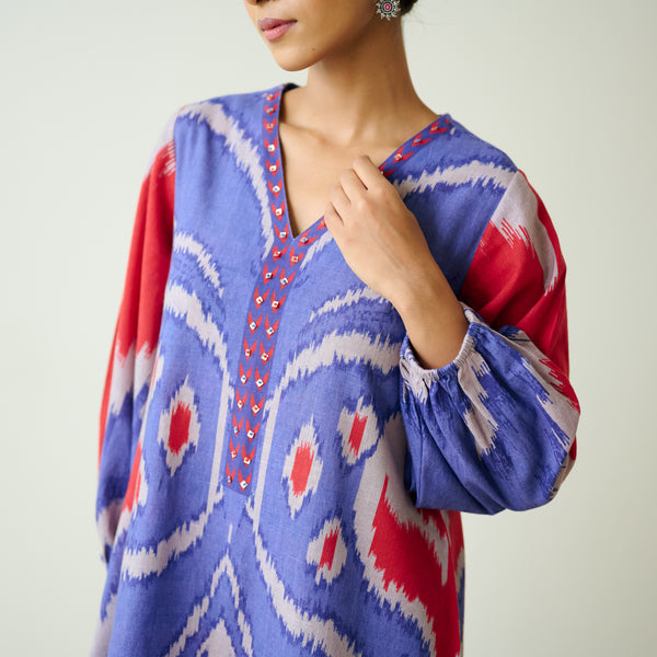 Viola Hand Embroidered Slub Cotton Kurta Set - Blue