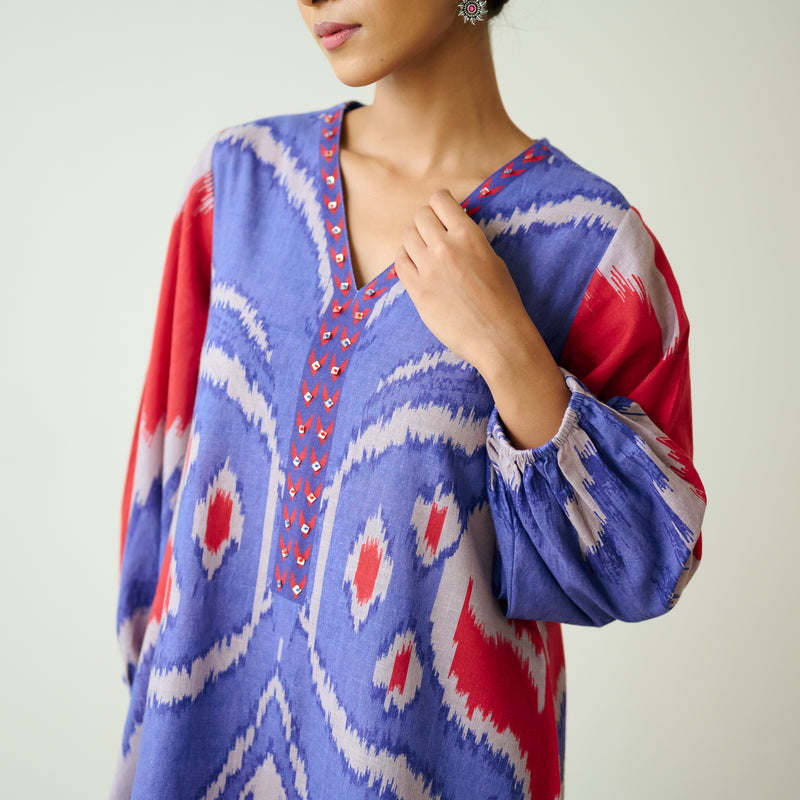 Viola Hand Embroidered Slub Cotton Kurta Set - Blue