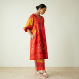 Viola Hand Embroidered Slub Cotton Kurta Set - Red