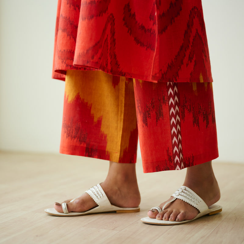 Viola Hand Embroidered Slub Cotton Kurta Set - Red