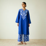 Resha Slub Cotton Kurta Set with Mukaish Work - Royal Blue