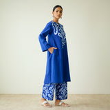 Resha Slub Cotton Kurta Set with Mukaish Work - Royal Blue
