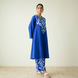 Resha Slub Cotton Kurta Set with Mukaish Work - Royal Blue