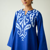 Resha Slub Cotton Kurta Set with Mukaish Work - Royal Blue