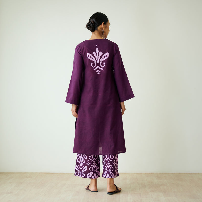 Resha Slub Cotton Kurta Set with Mukaish Work - Violet