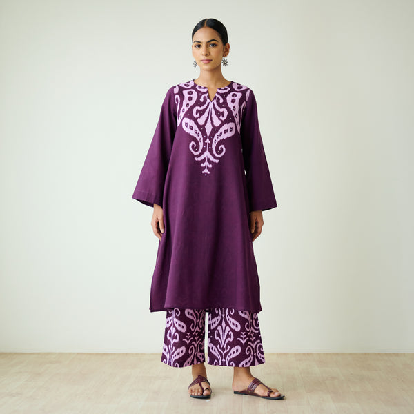 Resha Slub Cotton Kurta Set with Mukaish Work - Violet