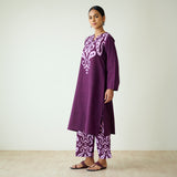 Resha Slub Cotton Kurta Set with Mukaish Work - Violet