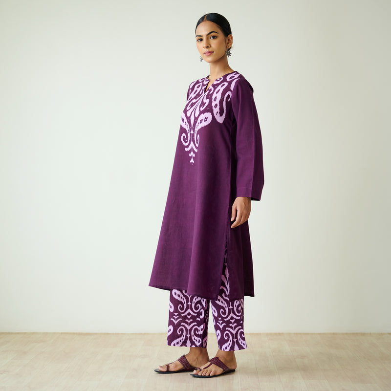 Resha Slub Cotton Kurta Set with Mukaish Work - Violet