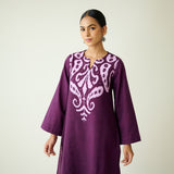 Resha Slub Cotton Kurta Set with Mukaish Work - Violet