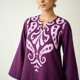 Resha Slub Cotton Kurta Set with Mukaish Work - Violet
