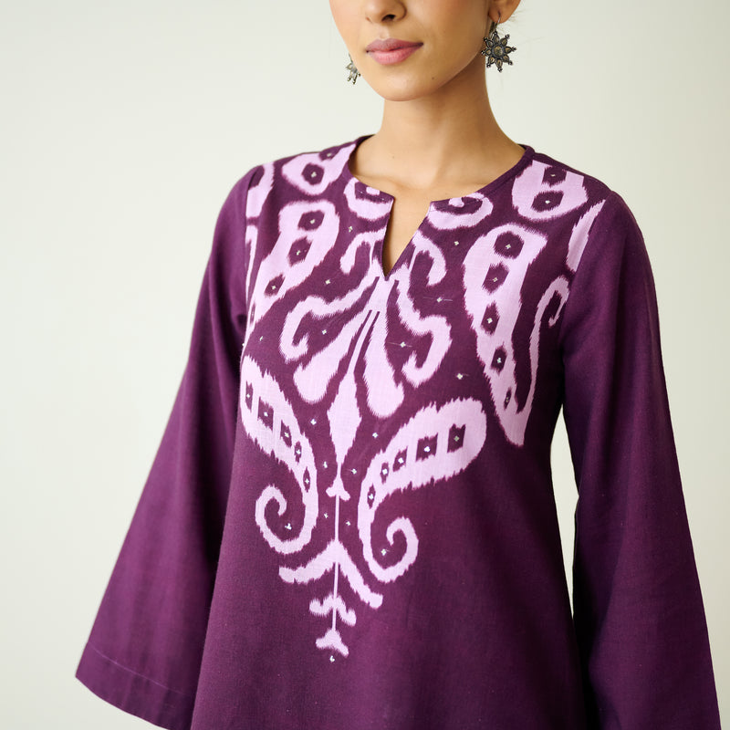 Resha Slub Cotton Kurta Set with Mukaish Work - Violet