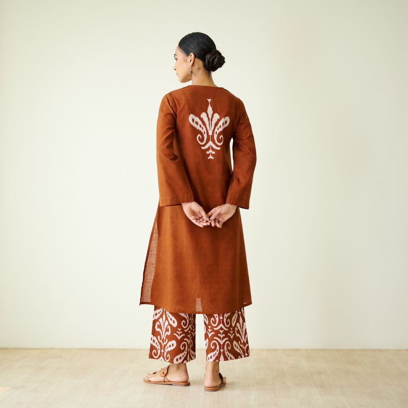 Resha Slub Cotton Kurta Set with Mukaish Work - Brown