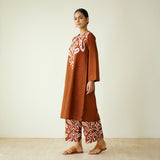 Resha Slub Cotton Kurta Set with Mukaish Work - Brown