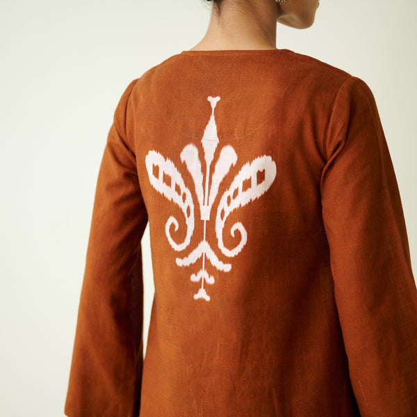 Resha Slub Cotton Kurta Set with Mukaish Work - Brown