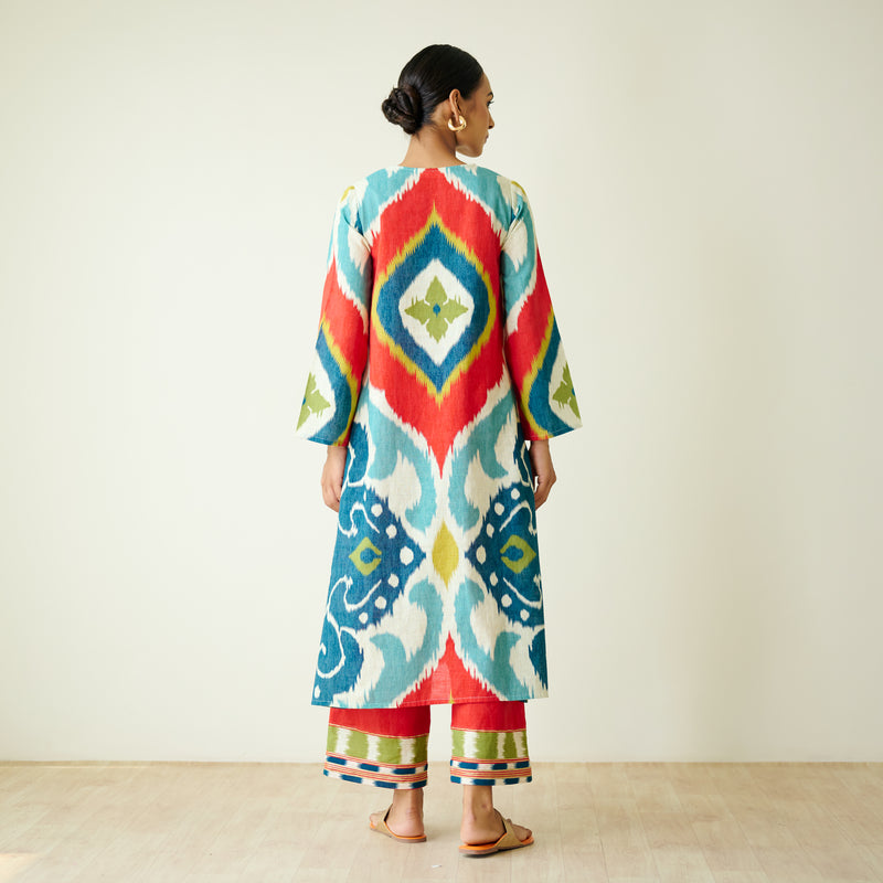 Aurora Slub Cotton Kurta Set with Gota Detailing - Multicolour