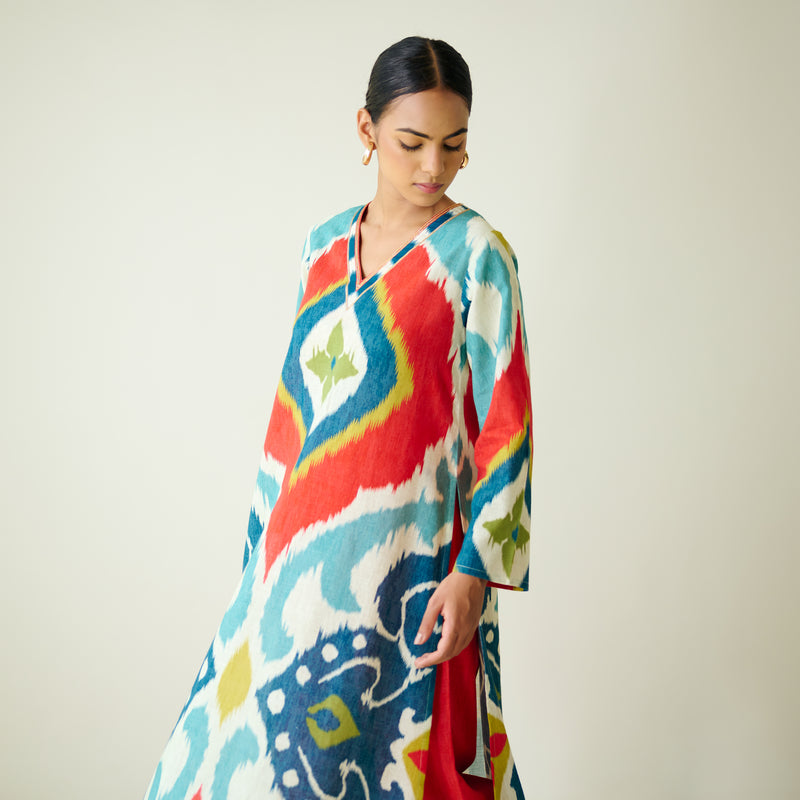 Aurora Slub Cotton Kurta Set with Gota Detailing - Multicolour