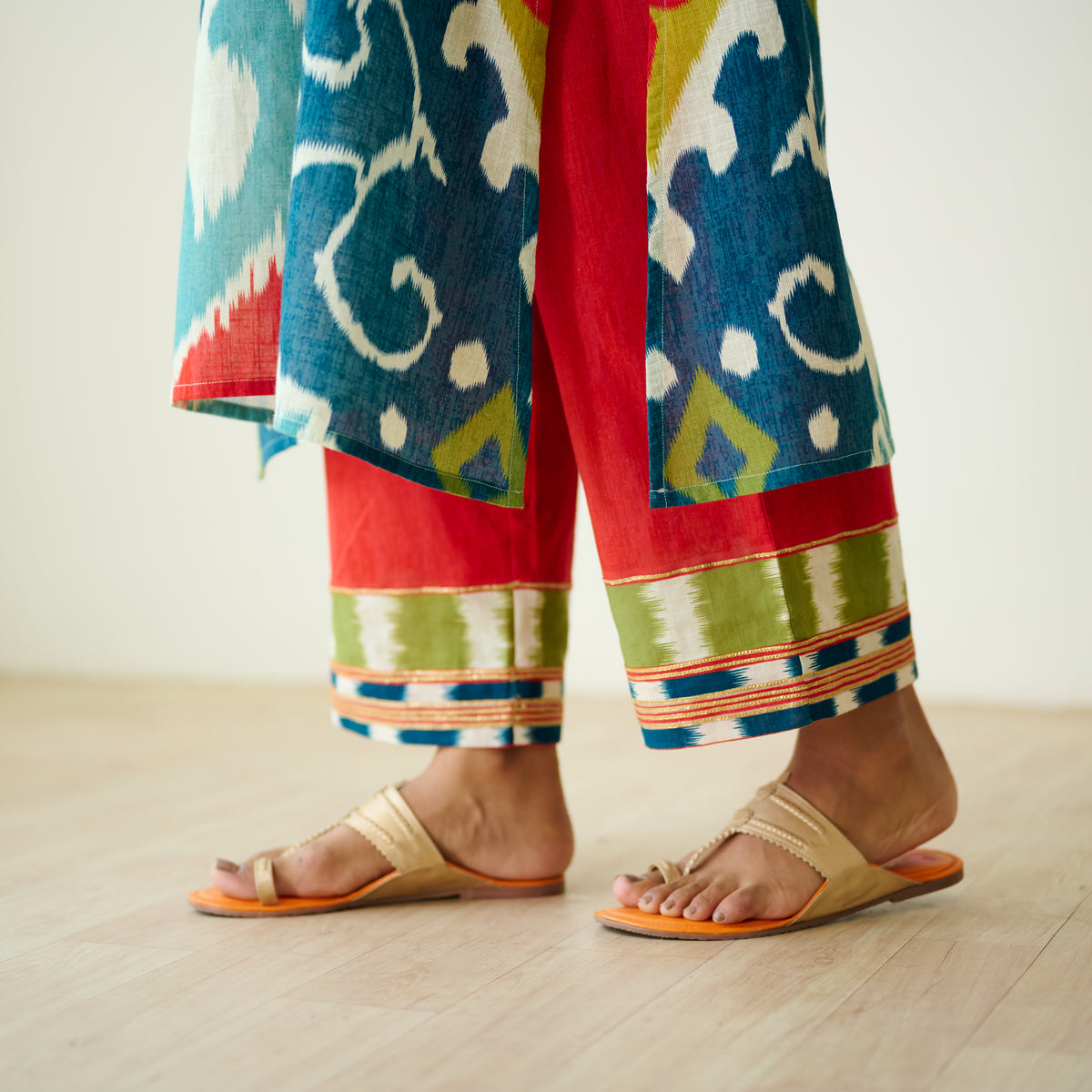 Aurora Slub Cotton Kurta Set with Gota Detailing - Multicolour