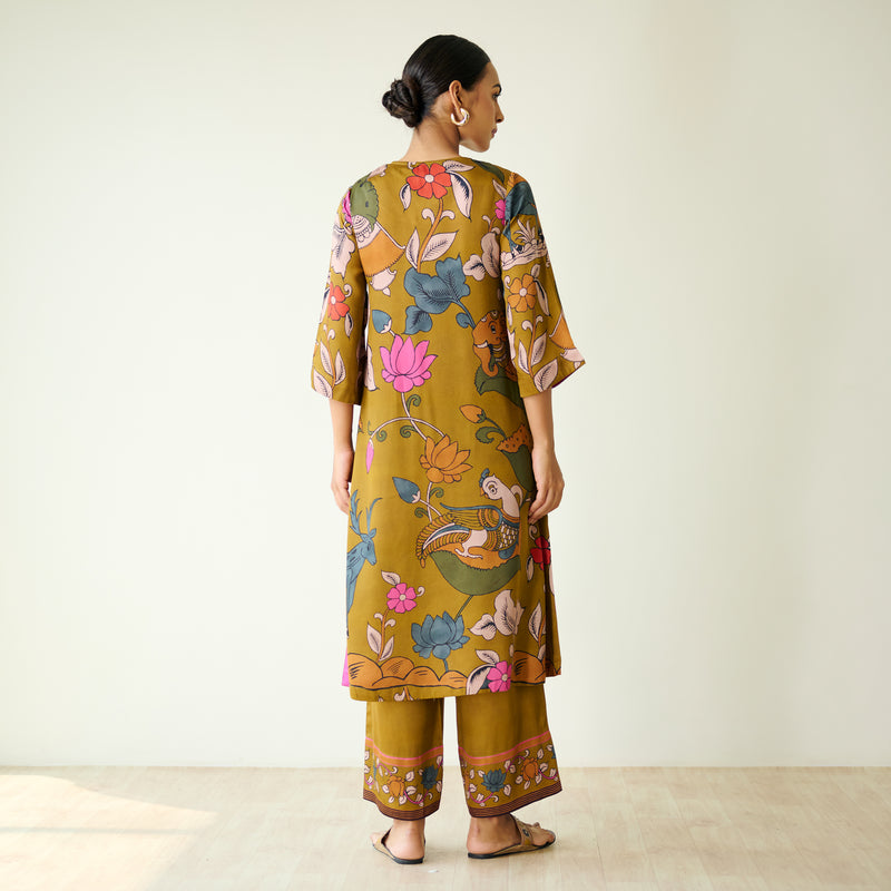 Chitra Modal Satin Kurta Set - Mustard